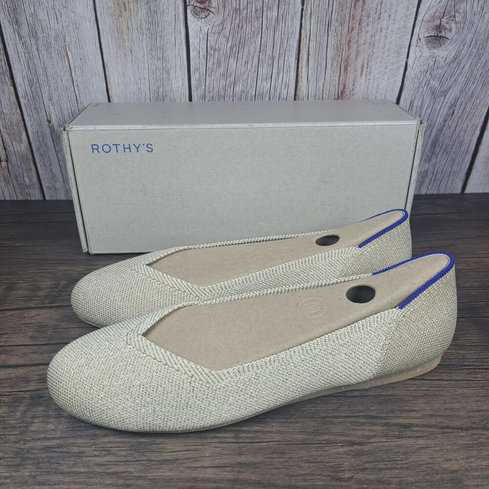 Rothy's Round Toe Light Gold Platinum Metallic Ballet Flats Women's Sz 9.5 (NIB)